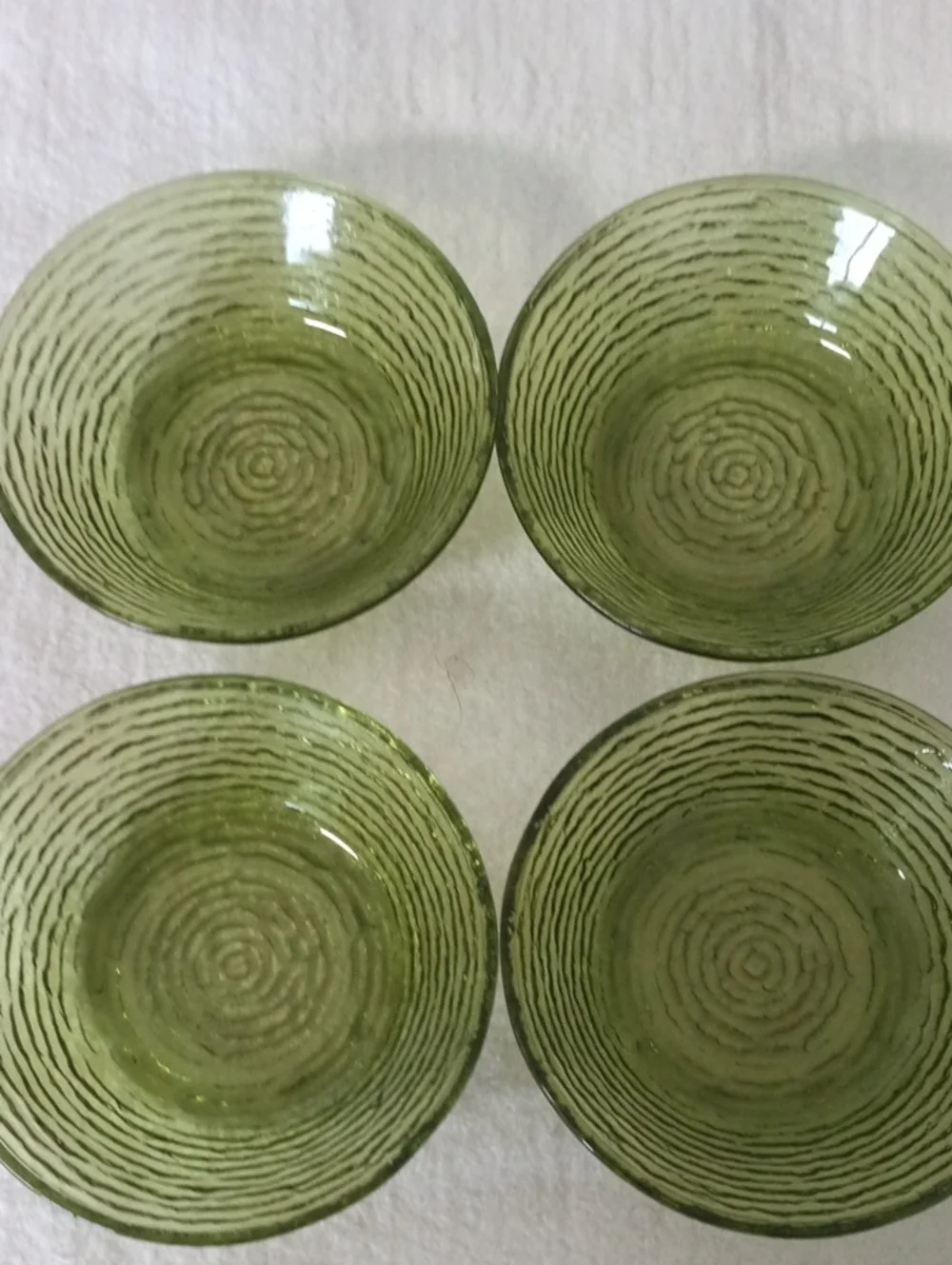 Set of 4 Green Textured Glass Bowls by